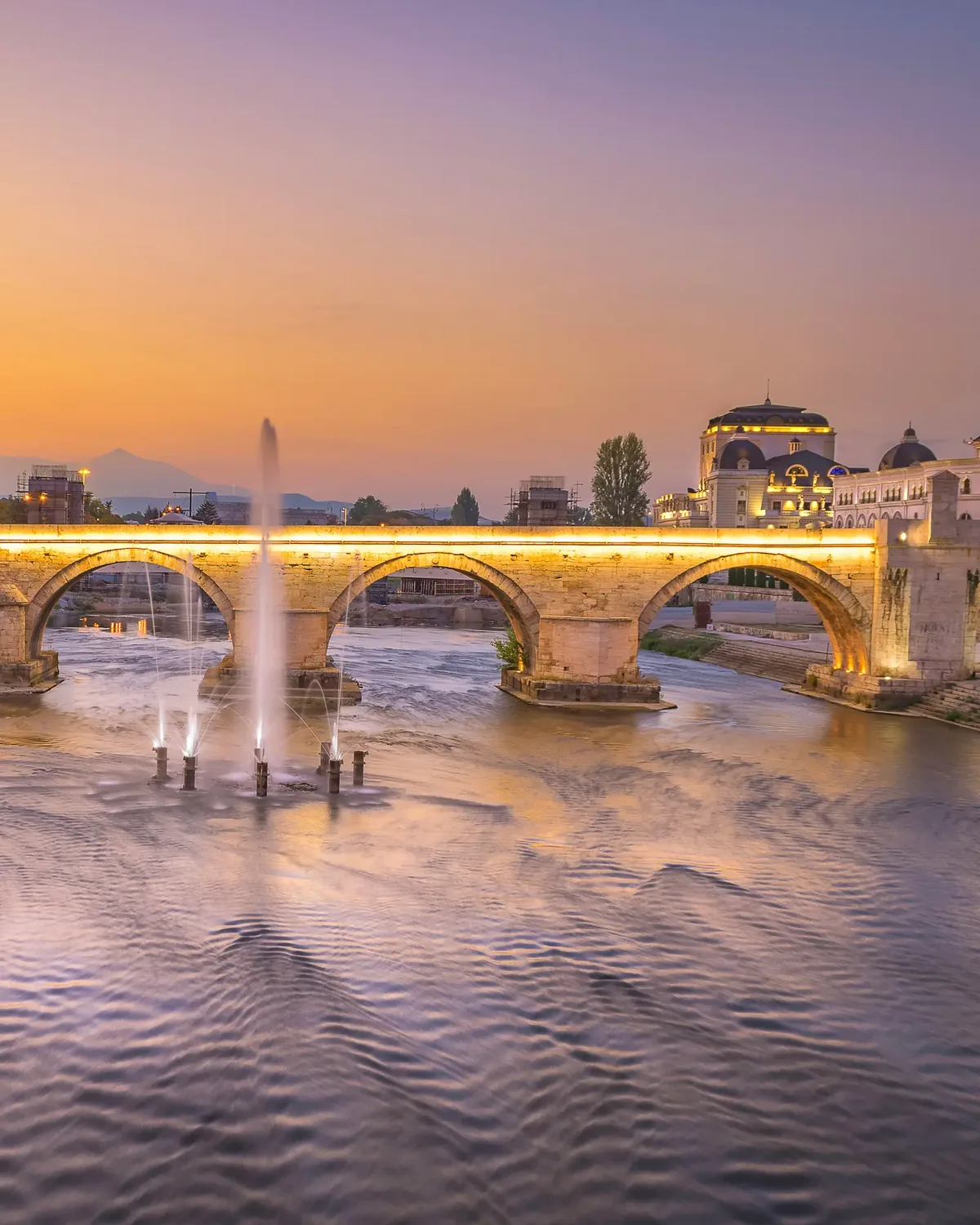 Stone Bridge in Skopje at sunset